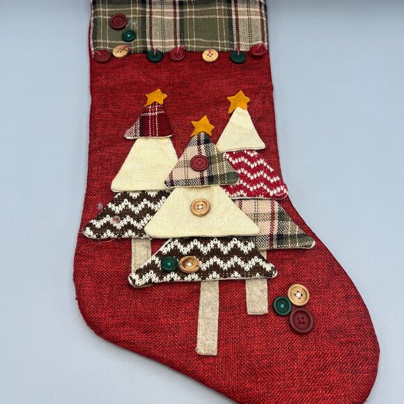 Dan Dee Christmas Stocking Trees & Buttons Red Natural Hygge Sewing Rustic - Picture 10 of 10